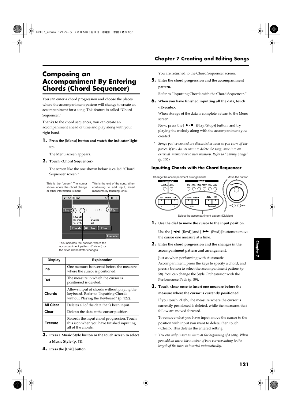 Sequencer (p. 121) | Roland KR107 User Manual | Page 121 / 196