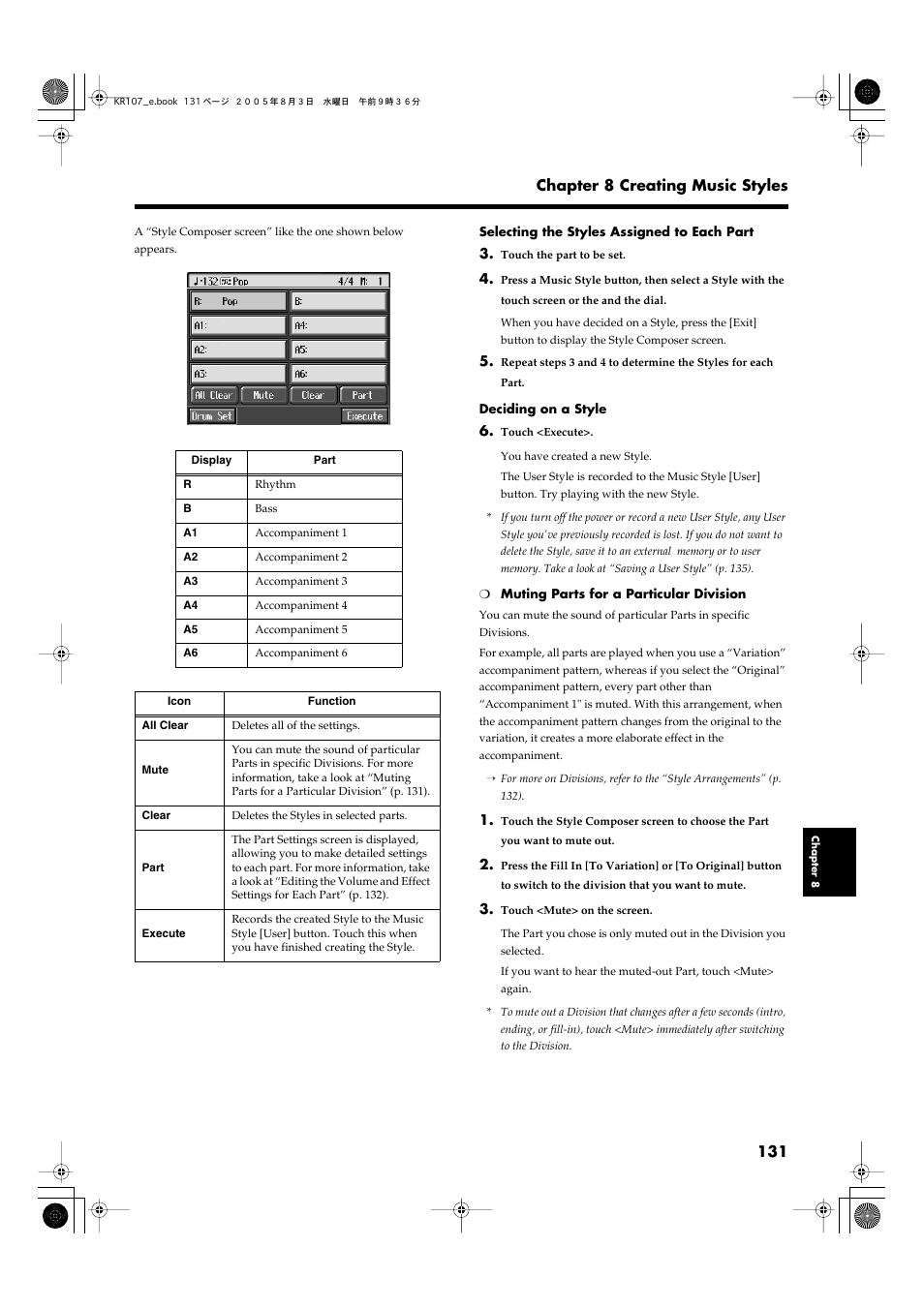 131 chapter 8 creating music styles | Roland KR107 User Manual | Page 131 / 196