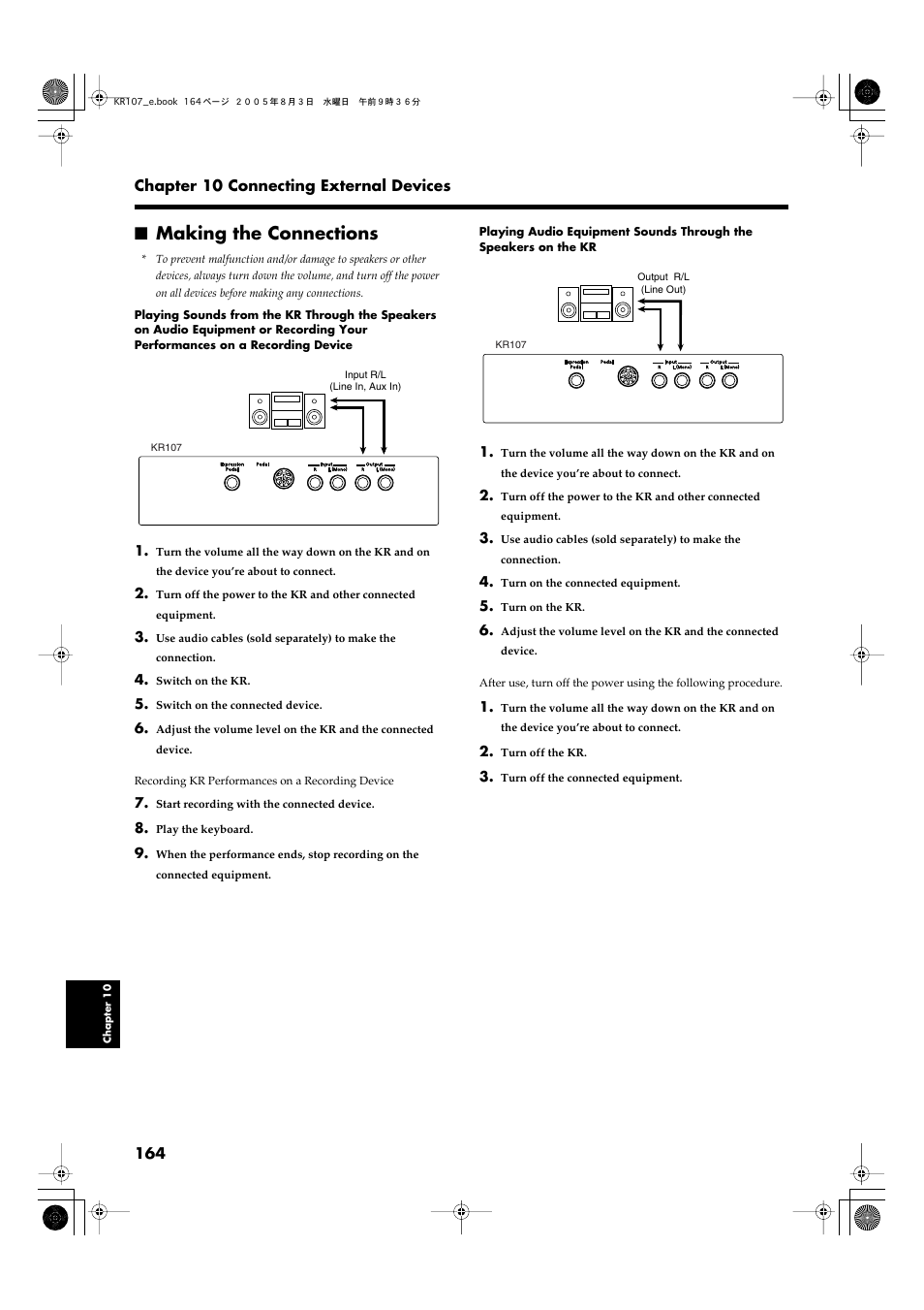 Making the connections | Roland KR107 User Manual | Page 164 / 196