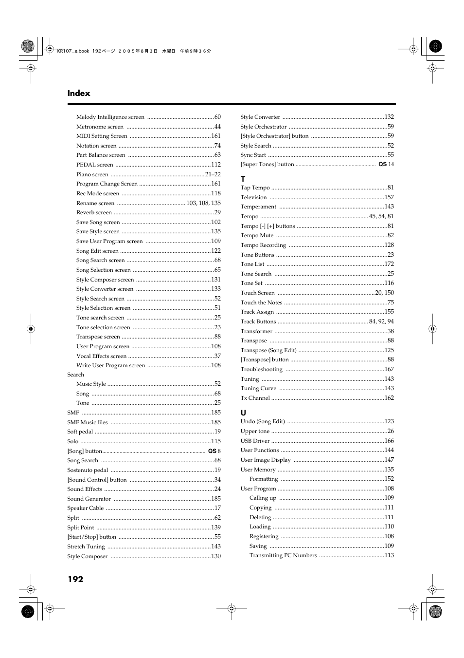 Roland KR107 User Manual | Page 192 / 196