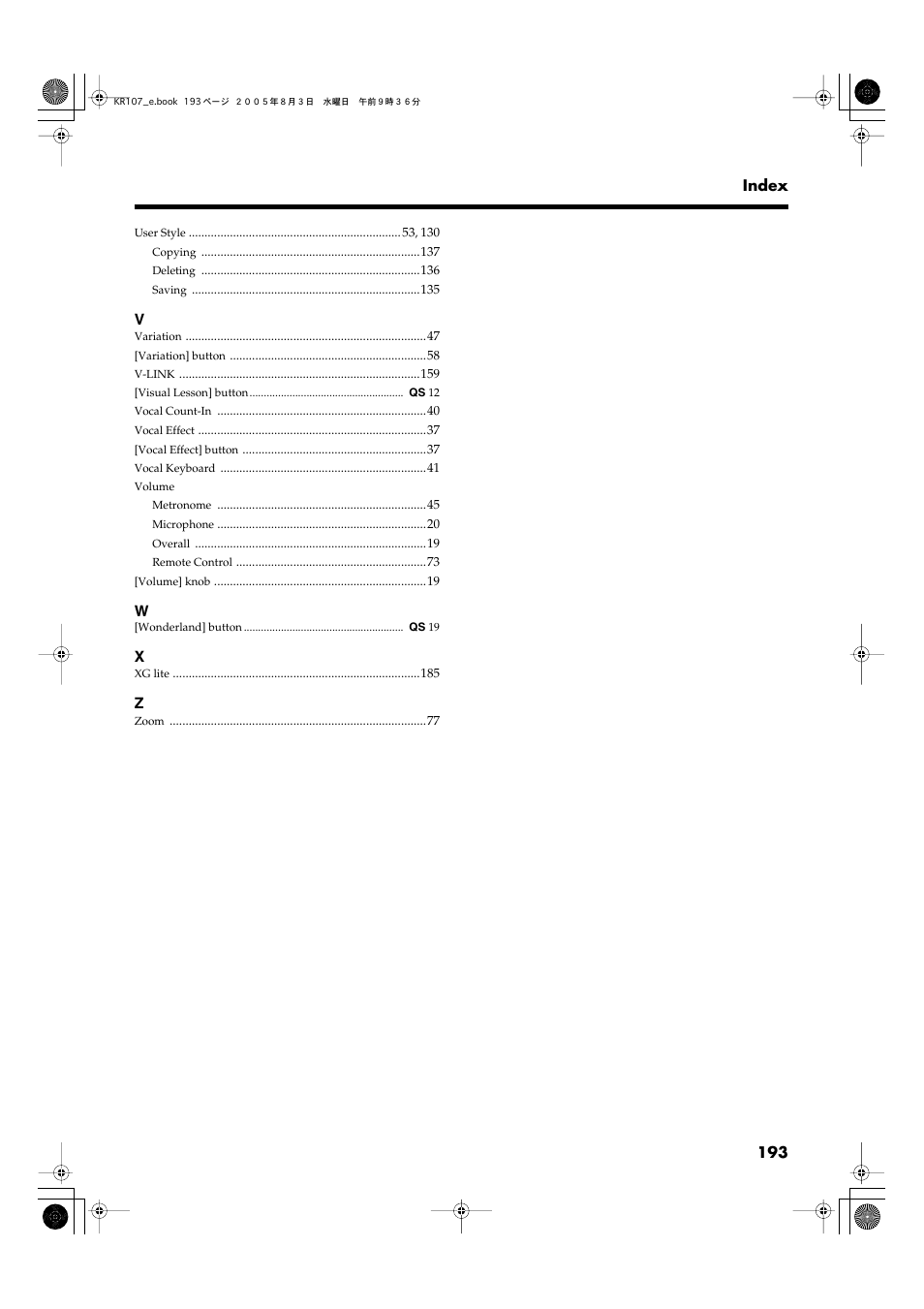 Roland KR107 User Manual | Page 193 / 196
