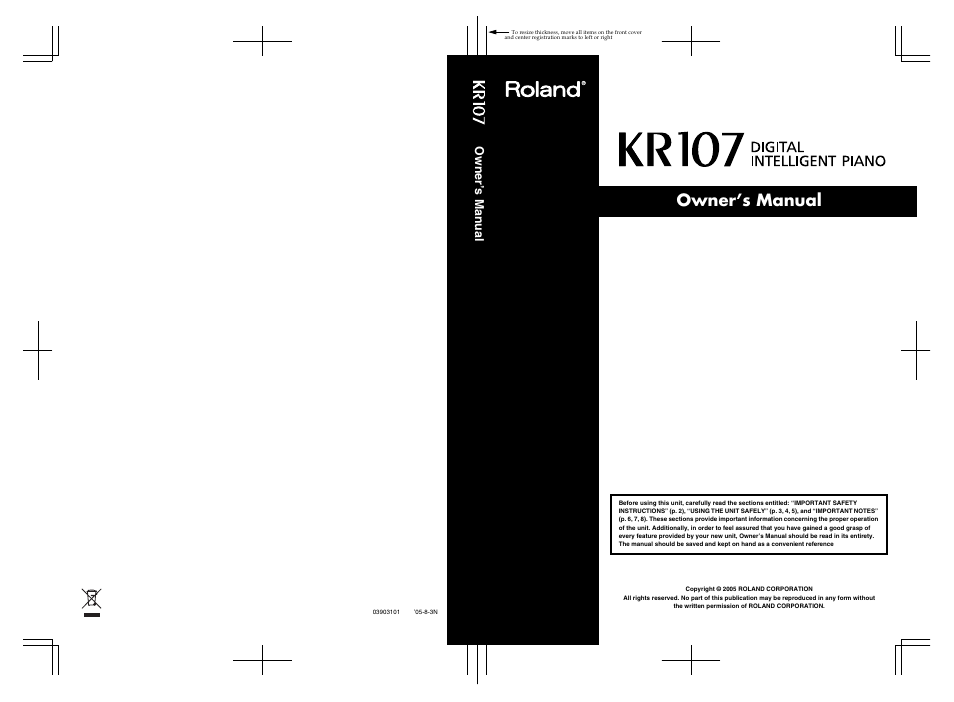 Owner’s manual | Roland KR107 User Manual | Page 196 / 196
