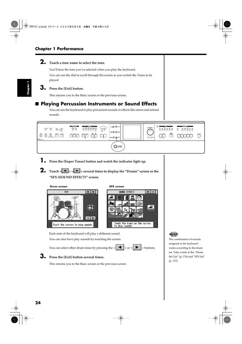 Playing percussion instruments or sound effects | Roland KR107 User Manual | Page 24 / 196