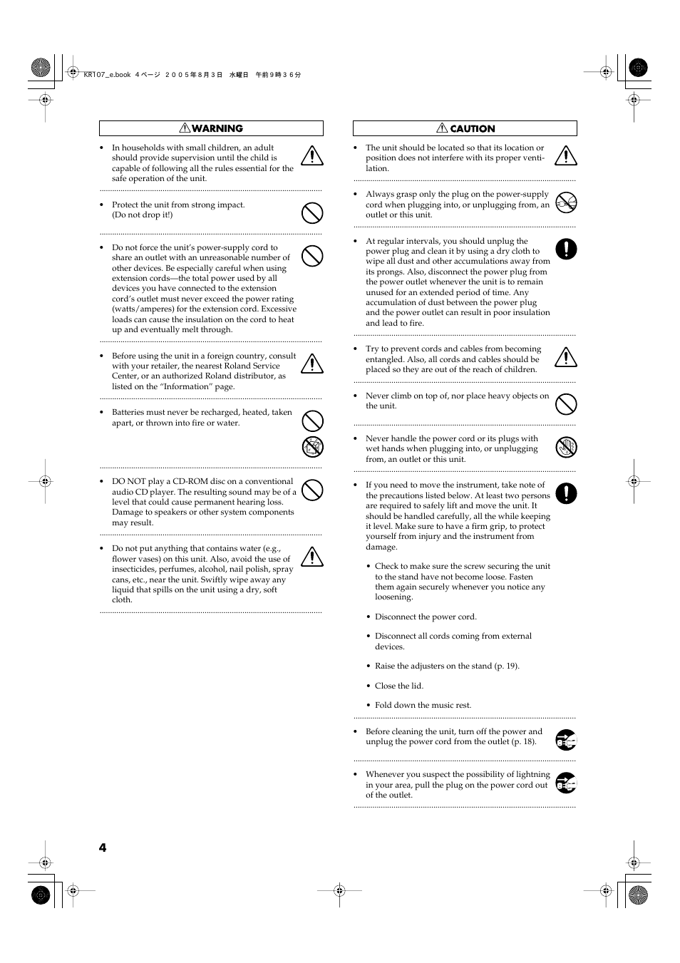 Roland KR107 User Manual | Page 4 / 196