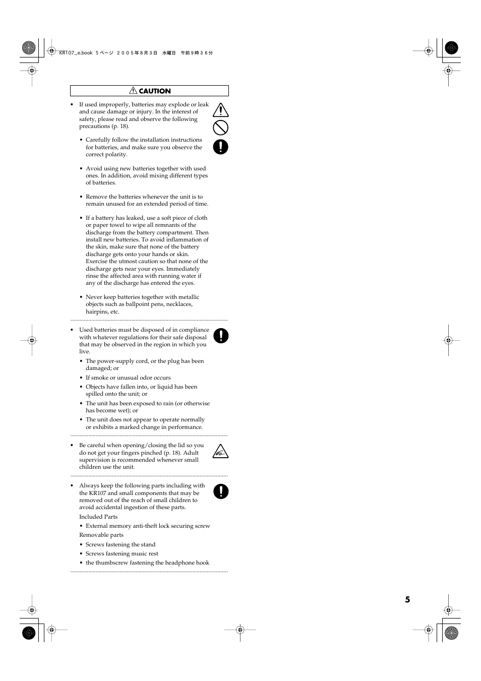 Roland KR107 User Manual | Page 5 / 196