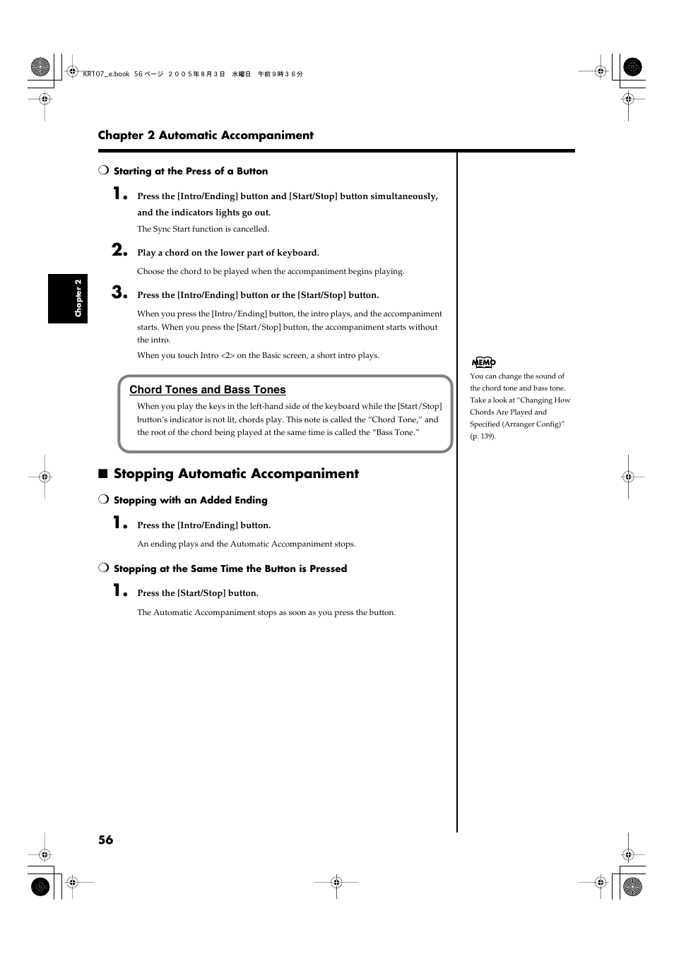 Stopping automatic accompaniment | Roland KR107 User Manual | Page 56 / 196