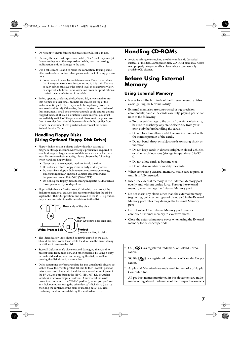Handling cd-roms | Roland KR107 User Manual | Page 7 / 196