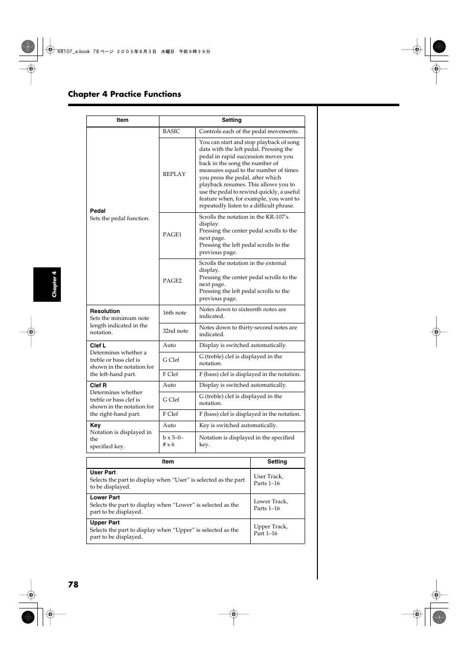78 chapter 4 practice functions | Roland KR107 User Manual | Page 78 / 196