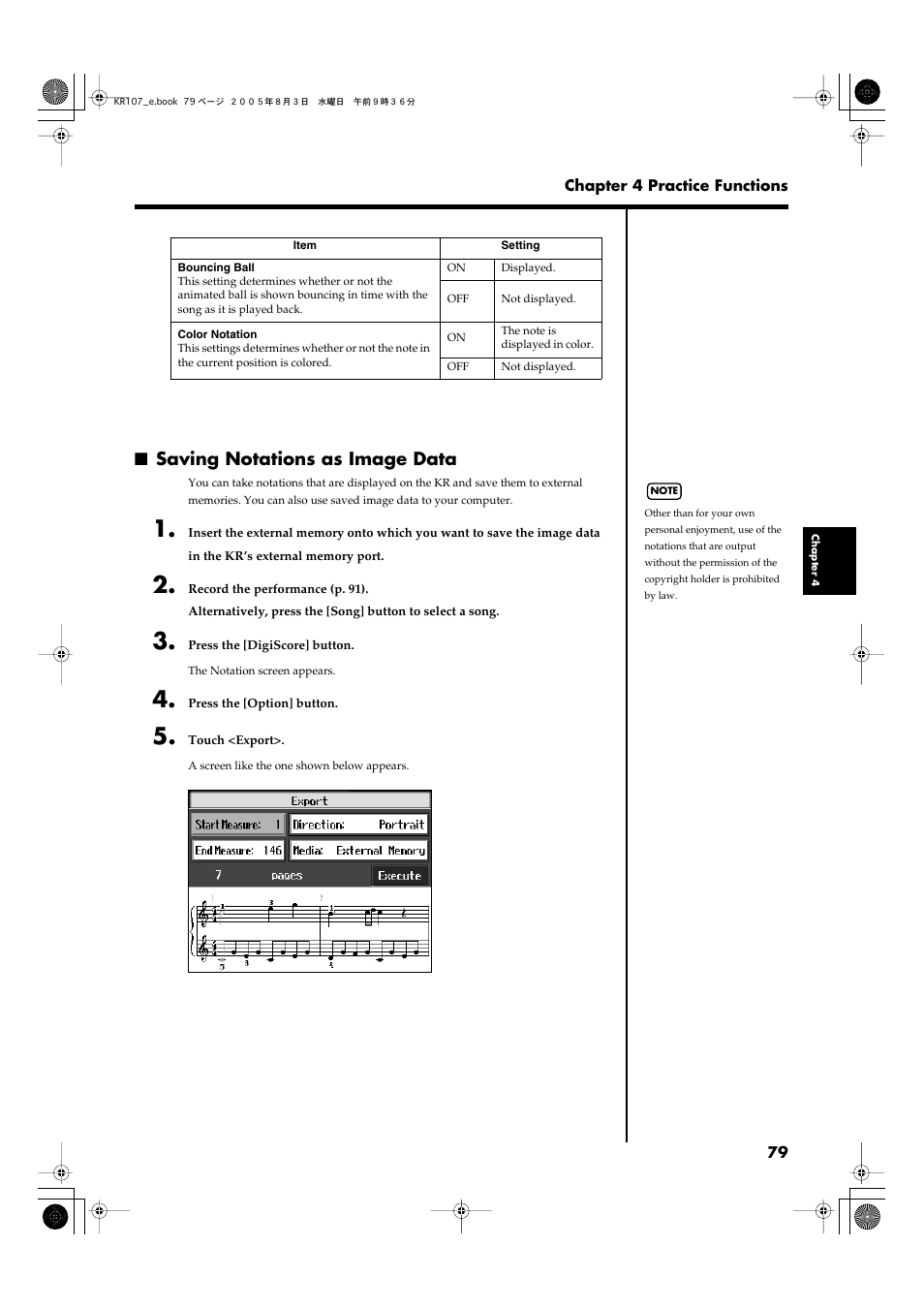 Saving notations as image data | Roland KR107 User Manual | Page 79 / 196