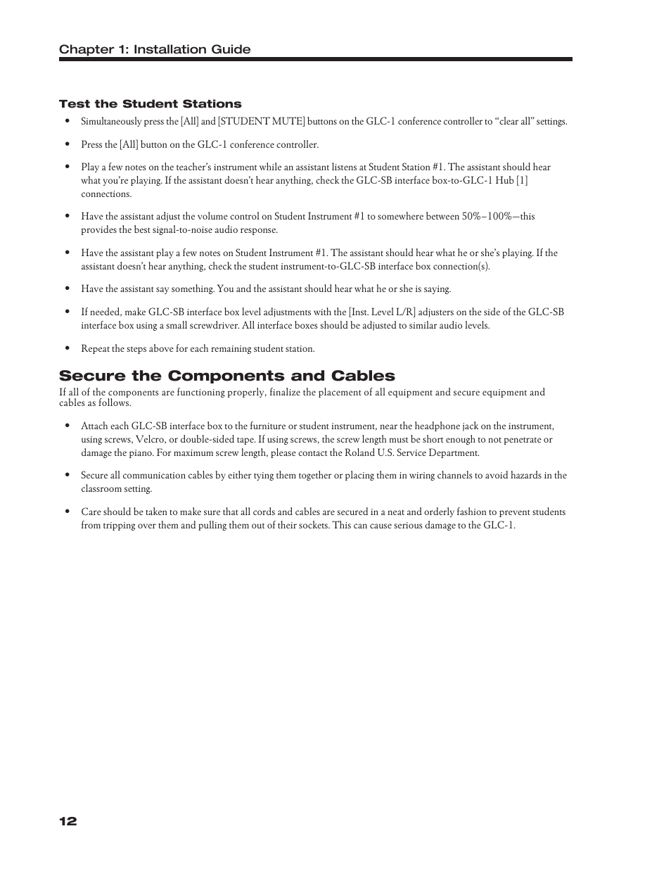 Secure the components and cables | Roland Group-Learning Controller GLC-1 User Manual | Page 13 / 26