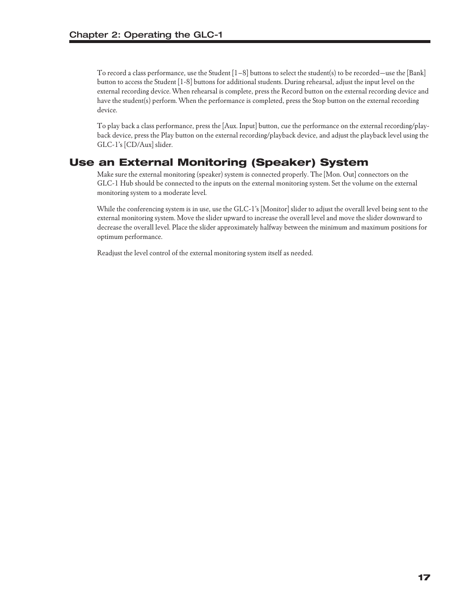 Use an external monitoring (speaker) system | Roland Group-Learning Controller GLC-1 User Manual | Page 18 / 26