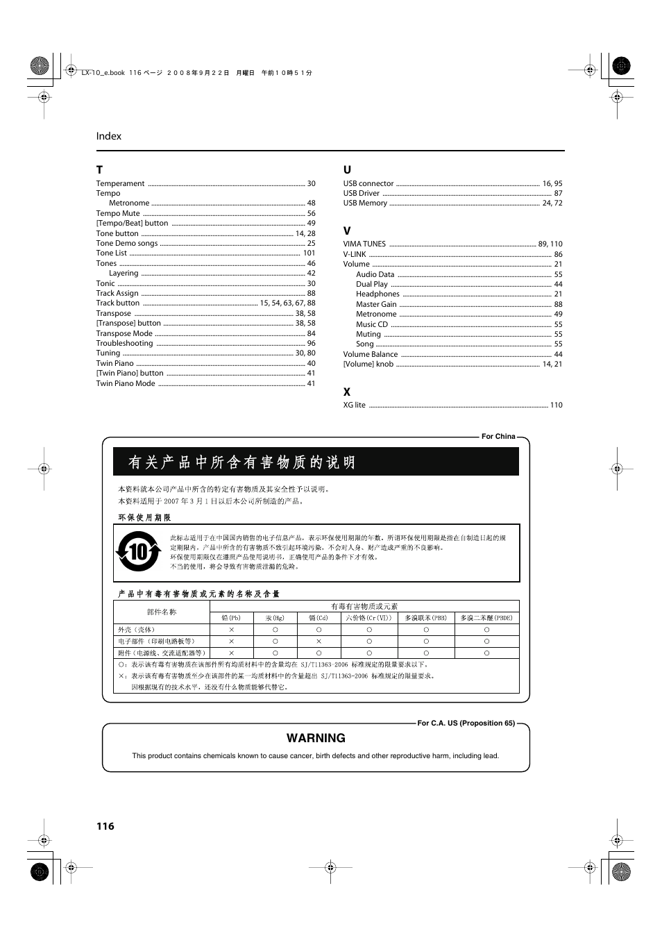 Warning | Roland LX-10 User Manual | Page 116 / 120