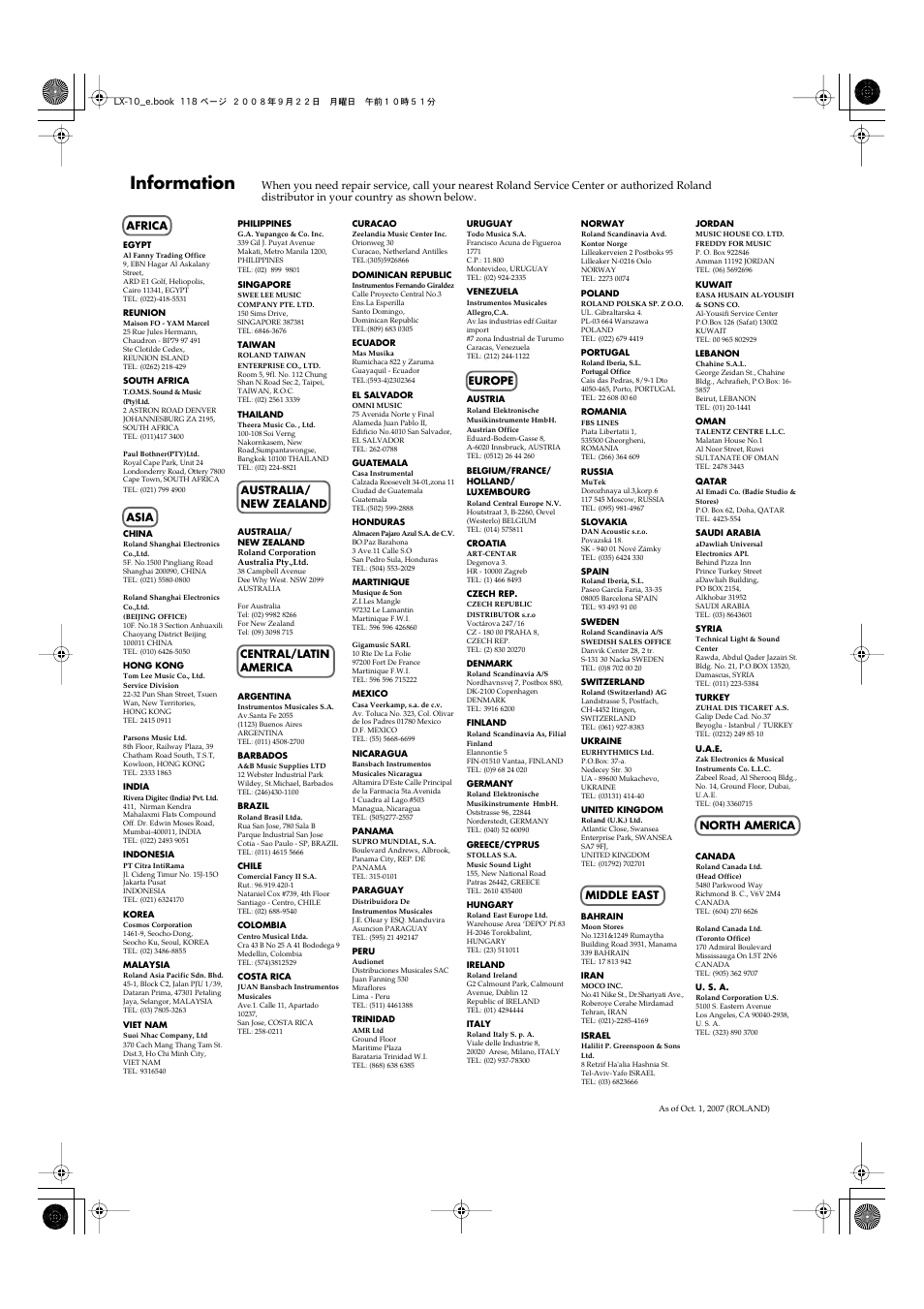 Information | Roland LX-10 User Manual | Page 118 / 120