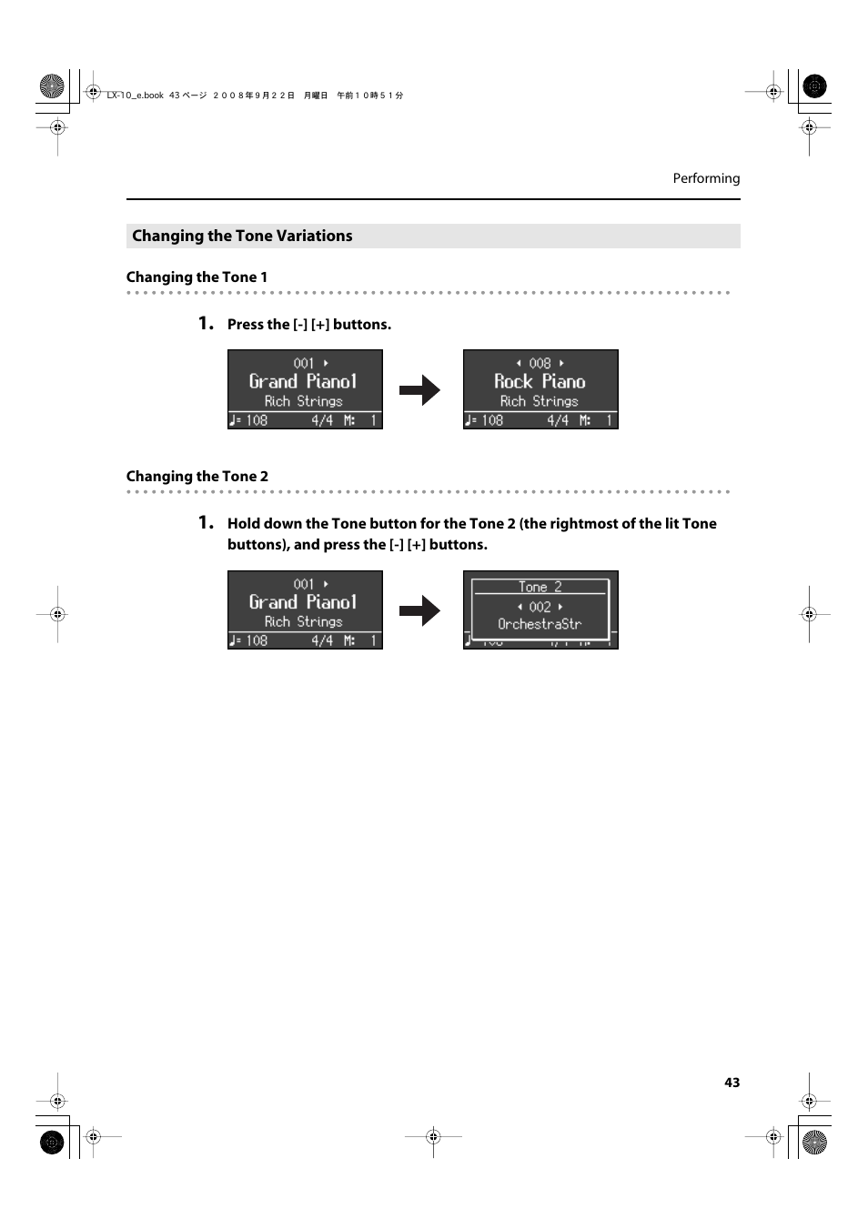 Changing the tone variations | Roland LX-10 User Manual | Page 43 / 120