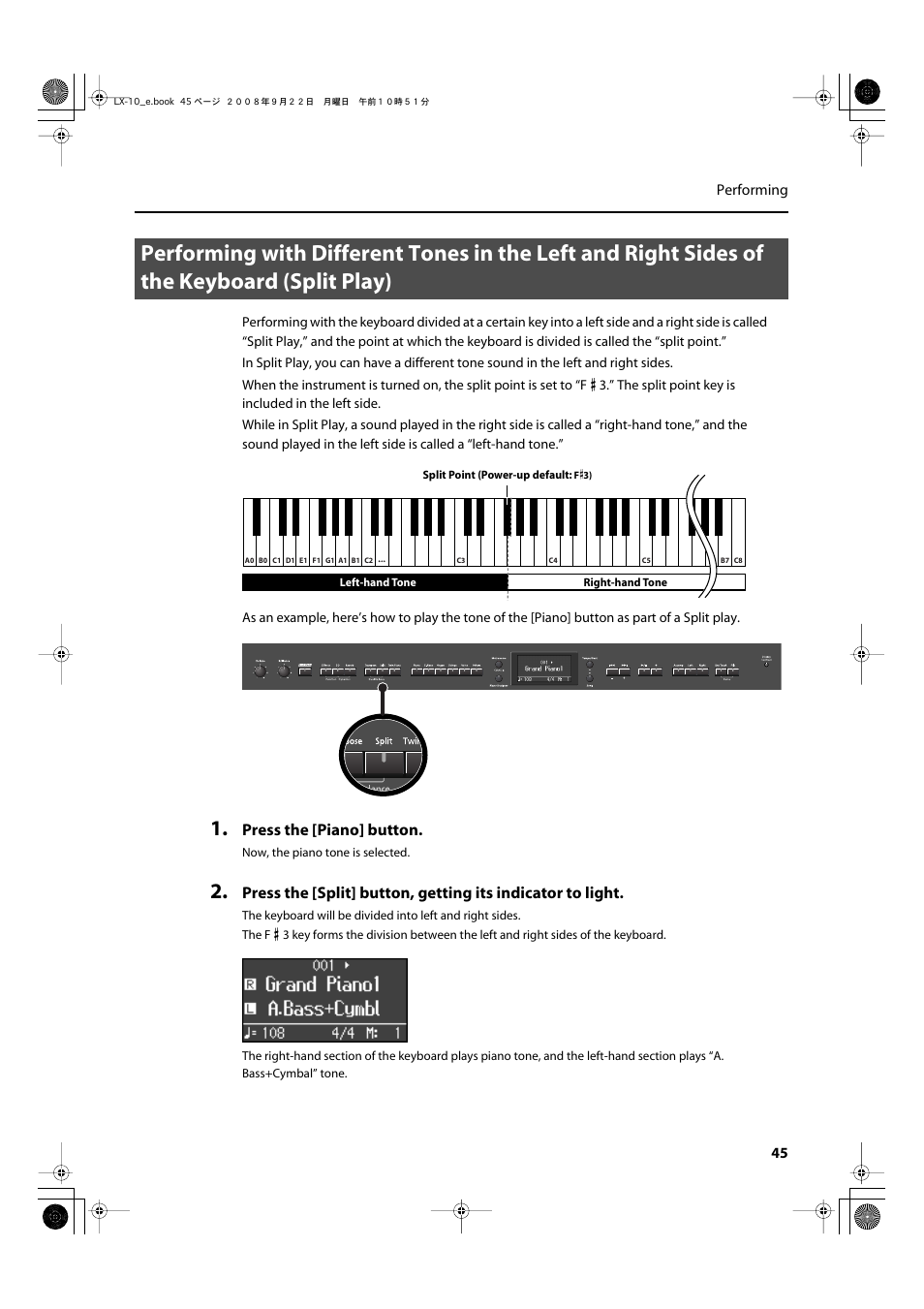 Area (p. 45), Press the [piano] button | Roland LX-10 User Manual | Page 45 / 120