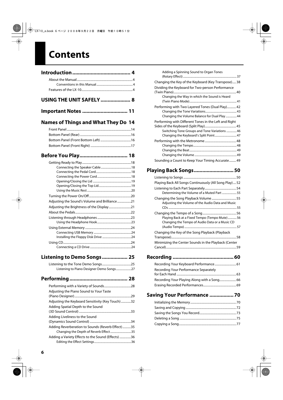 Roland LX-10 User Manual | Page 6 / 120