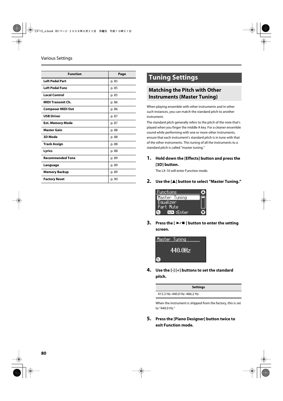 Tuning settings, P. 80 | Roland LX-10 User Manual | Page 80 / 120