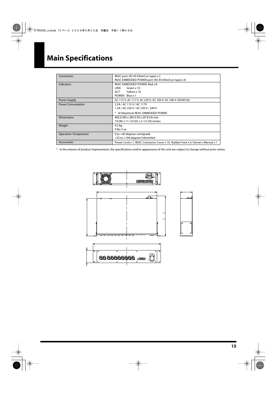 Main specifications | Roland DIGITAL SNAKE S-4000D User Manual | Page 15 / 17