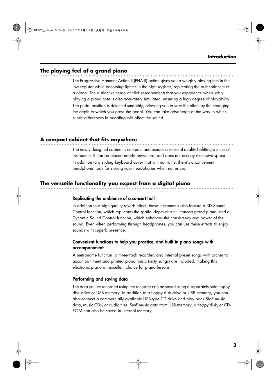 Roland HP203 User Manual | Page 5 / 108
