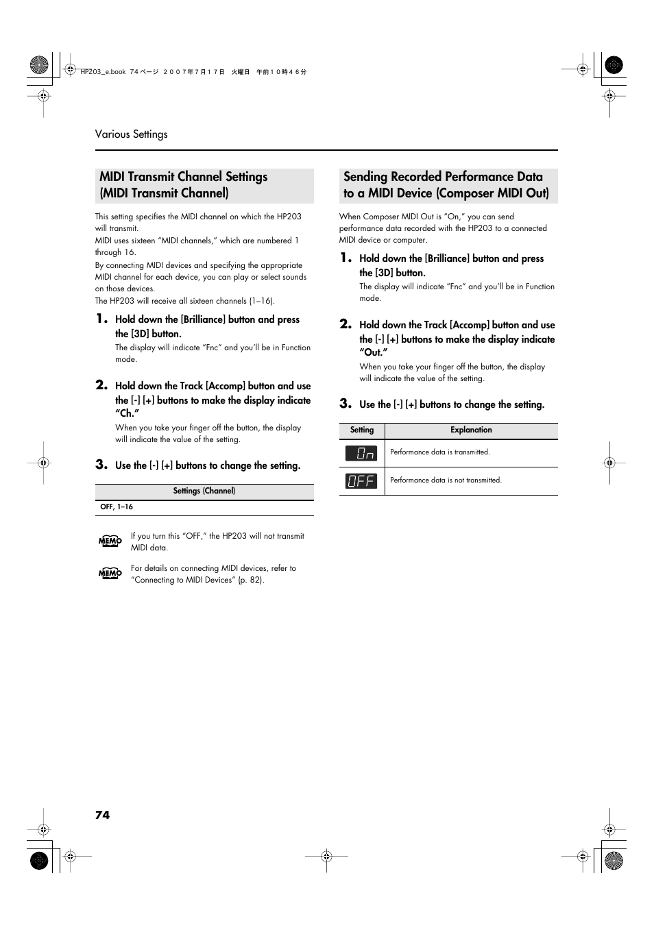 P. 74 | Roland HP203 User Manual | Page 76 / 108