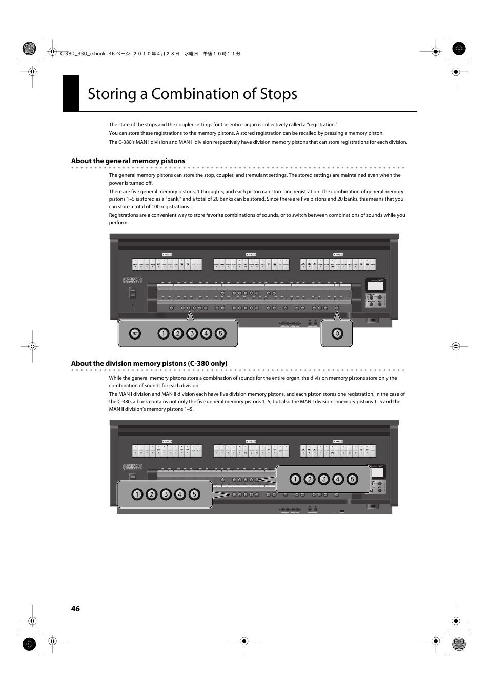 Storing a combination of stops | Roland Classic Organ C-380 User Manual | Page 46 / 96