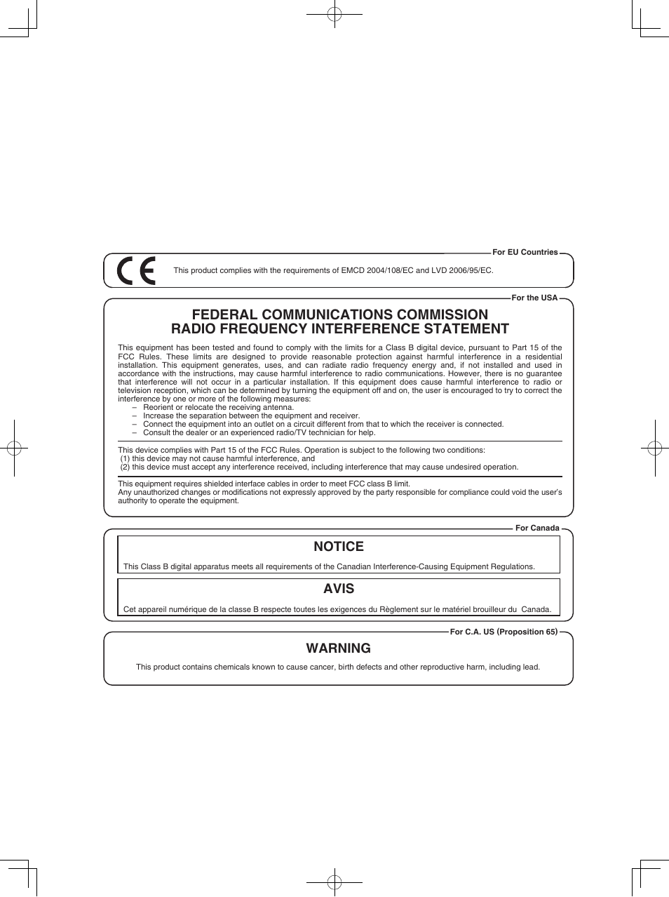 Notice avis, Warning | Roland Bass Amplifier CB-60XL User Manual | Page 25 / 27