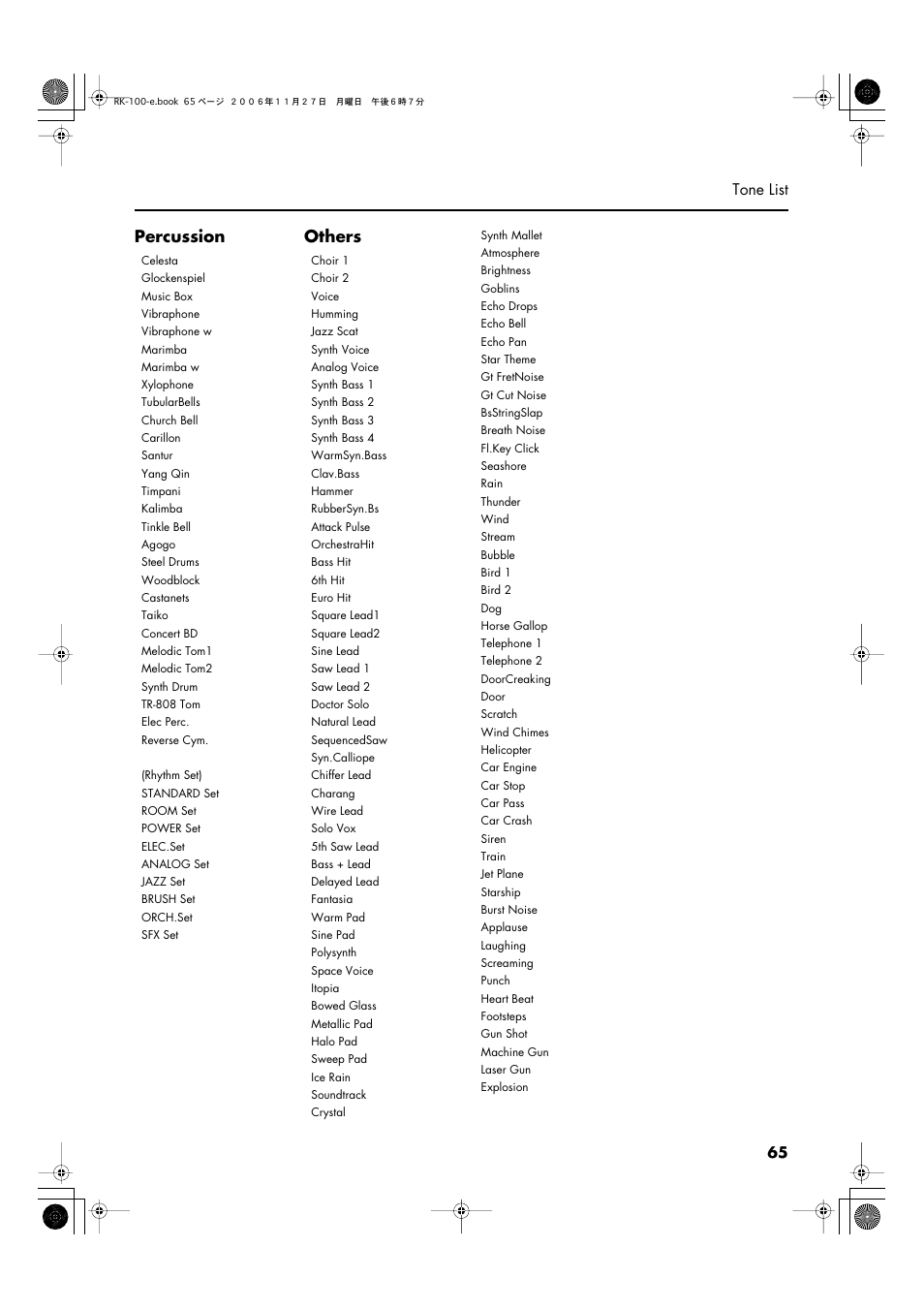Percussion, Others | Roland RK-100 User Manual | Page 65 / 76