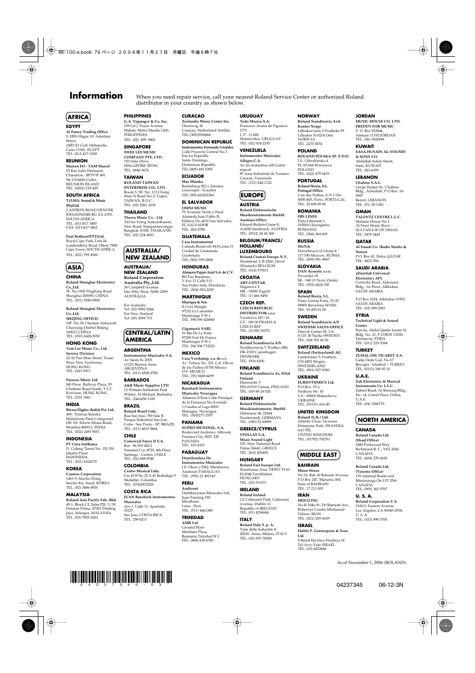 Information | Roland RK-100 User Manual | Page 76 / 76