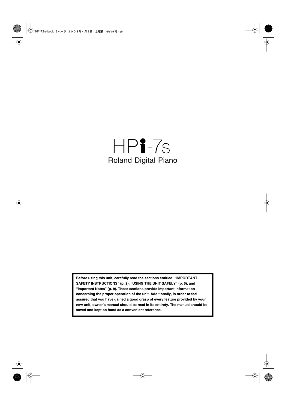 Roland HPi-7S User Manual | Page 3 / 136