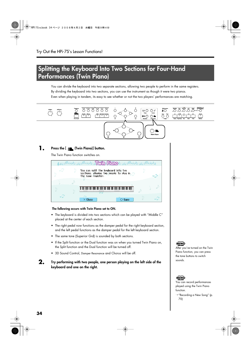 People to perform in the same registers (p. 34) | Roland HPi-7S User Manual | Page 34 / 136