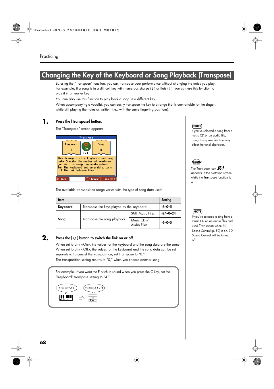 P. 68), P. 68) can also be used to | Roland HPi-7S User Manual | Page 68 / 136