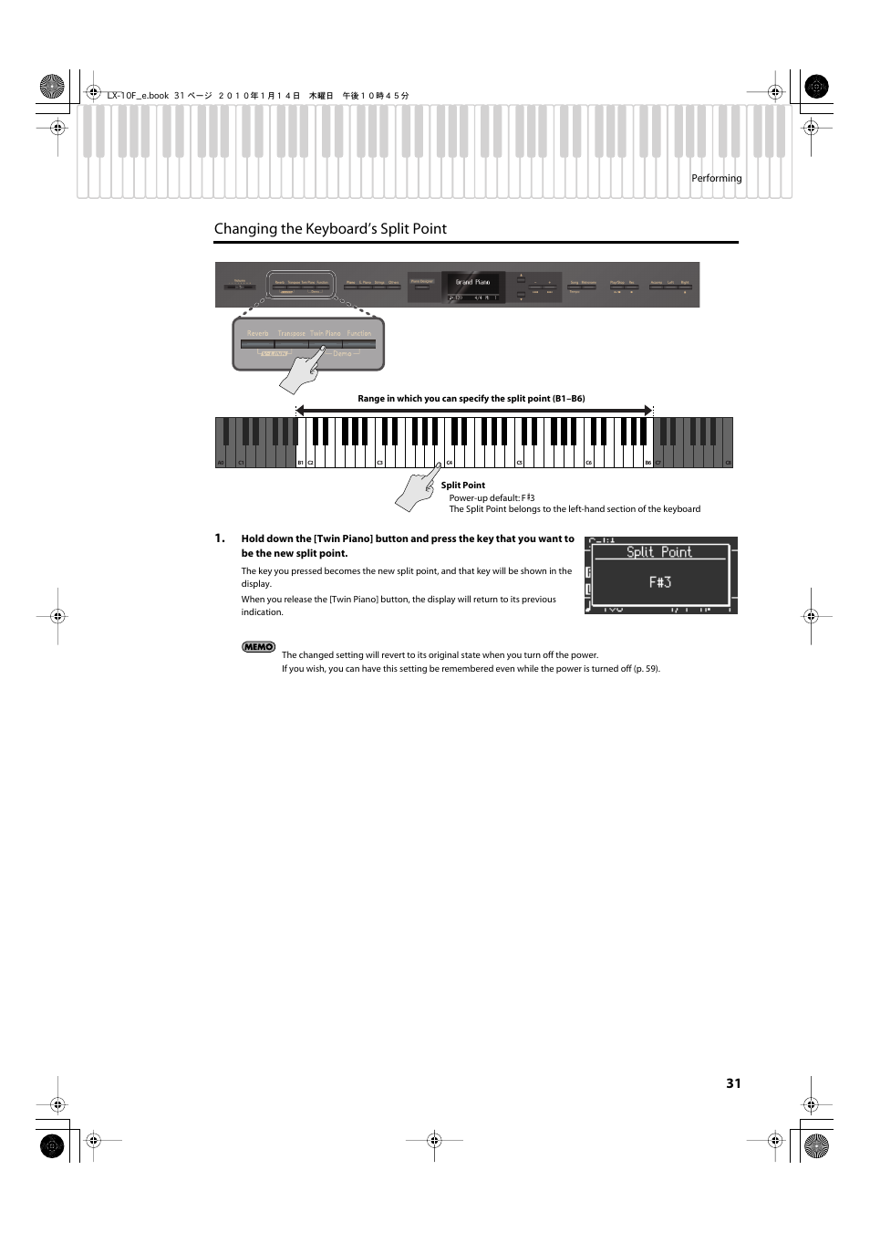 Changing the keyboard’s split point | Roland Digital Piano LX-10F User Manual | Page 31 / 88