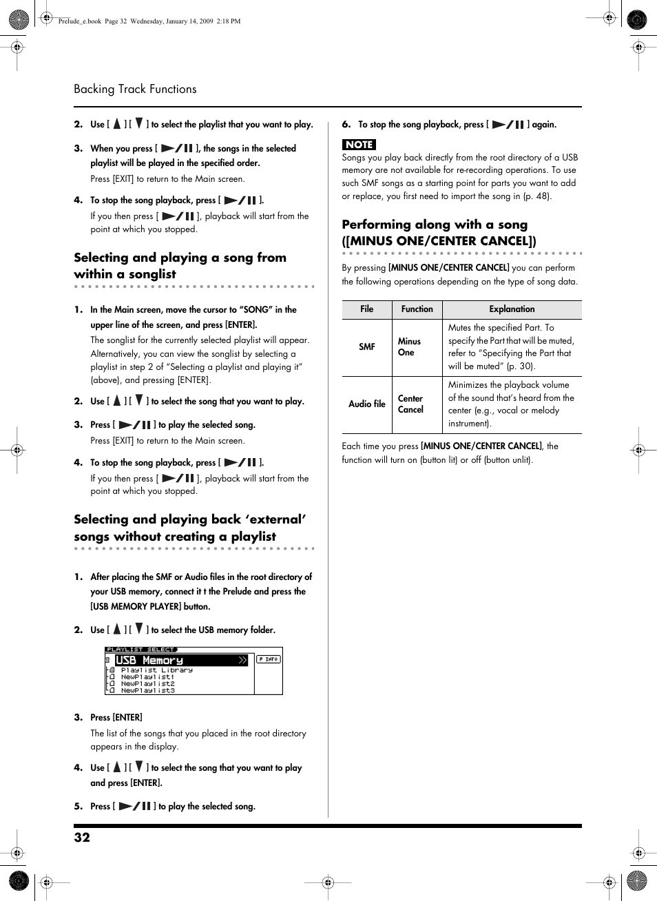 32 backing track functions | Roland Prelude User Manual | Page 32 / 112