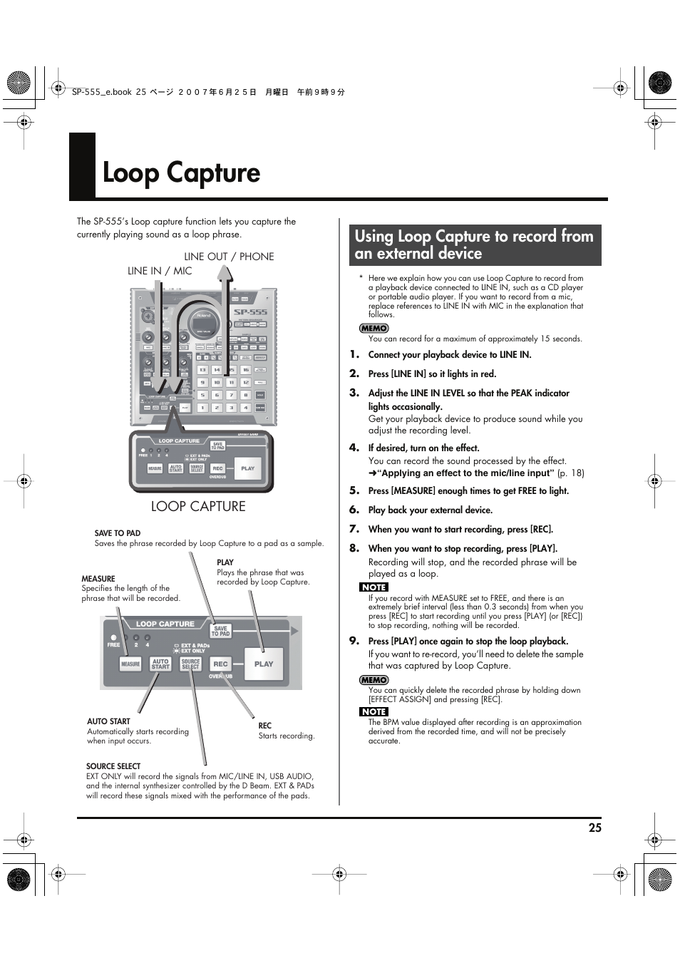 Loop capture, P. 25) | Roland SP-555 User Manual | Page 25 / 80
