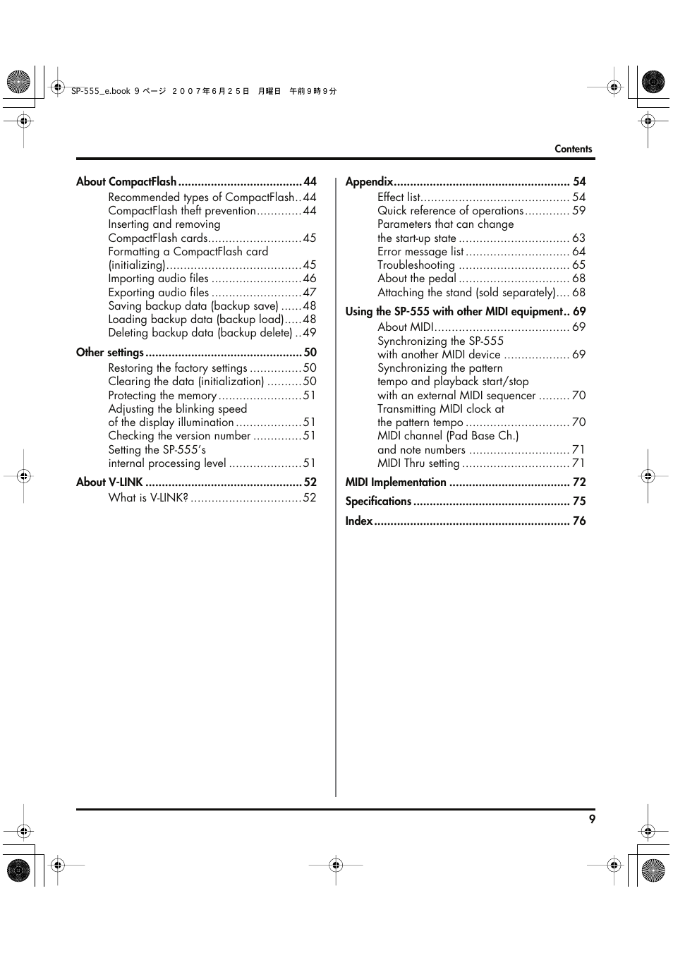 Roland SP-555 User Manual | Page 9 / 80
