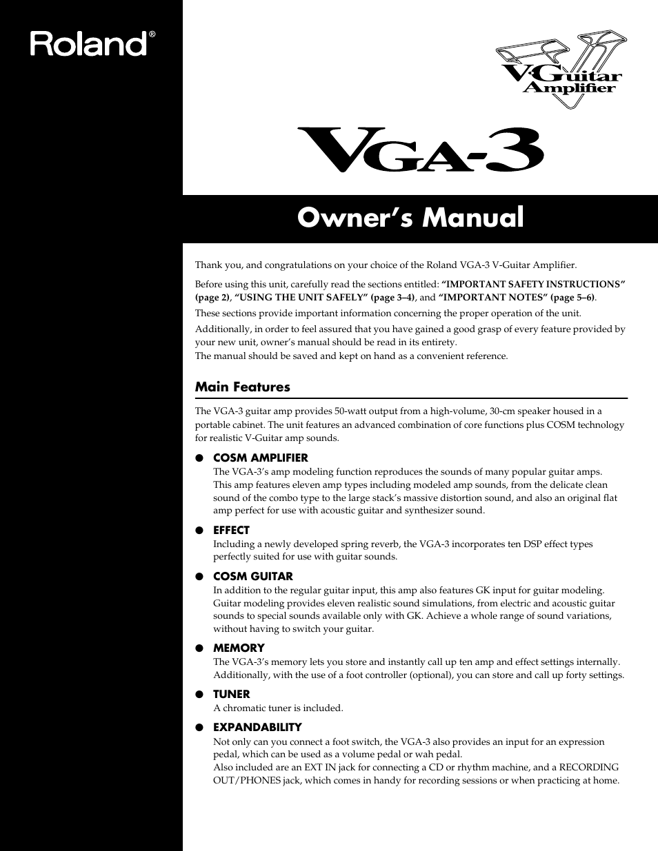 Roland VGA-3 User Manual | 36 pages