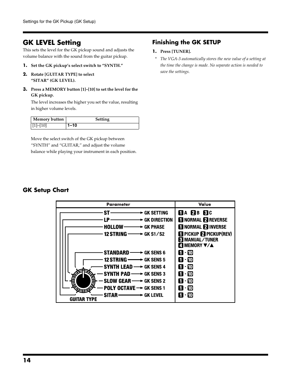 Gk level setting | Roland VGA-3 User Manual | Page 14 / 36