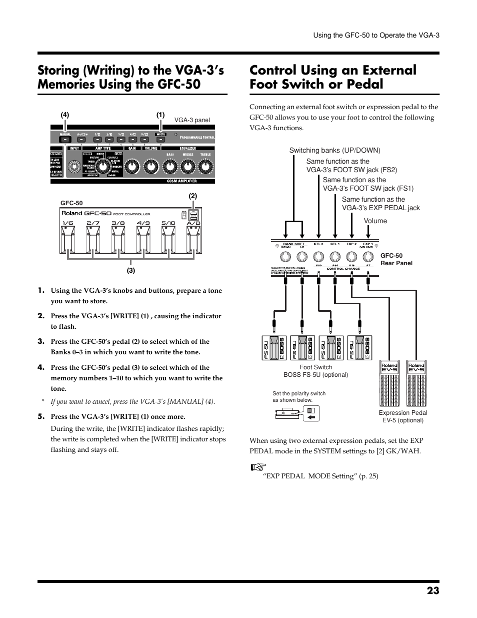 Control using an external foot switch or pedal | Roland VGA-3 User Manual | Page 23 / 36