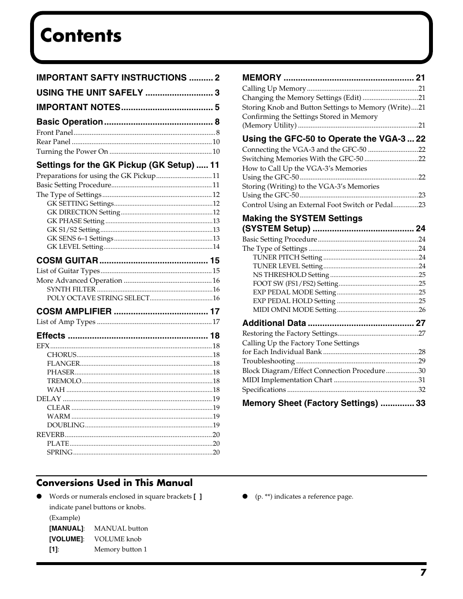 Roland VGA-3 User Manual | Page 7 / 36