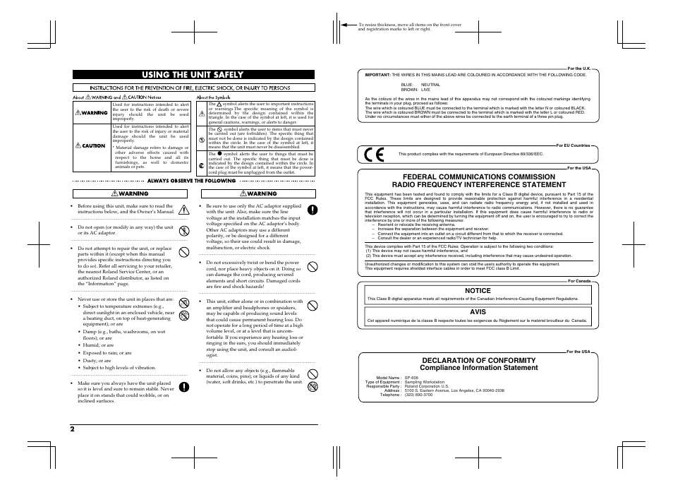 Notice avis | Roland SP-606 User Manual | Page 103 / 104