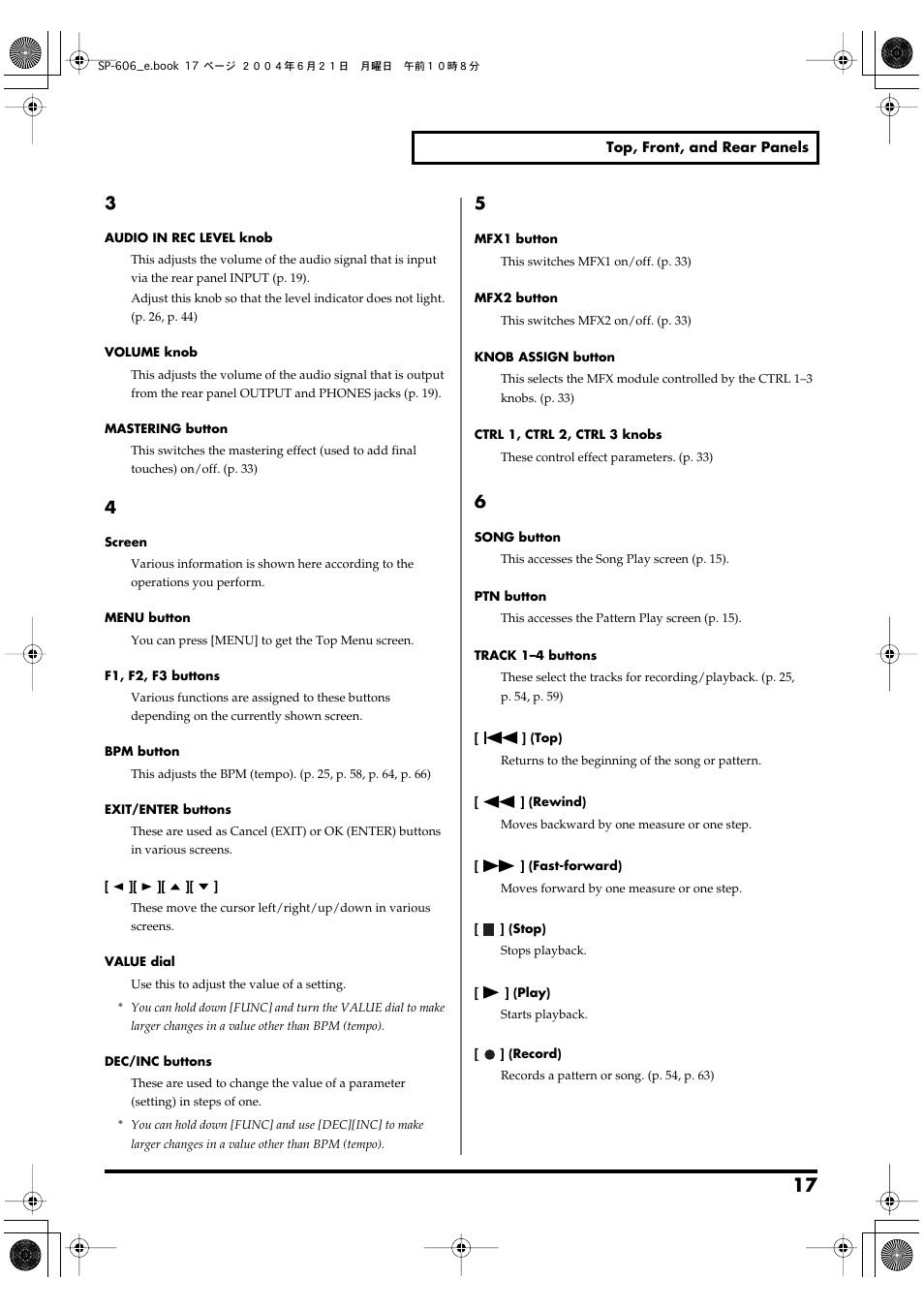 Roland SP-606 User Manual | Page 17 / 104