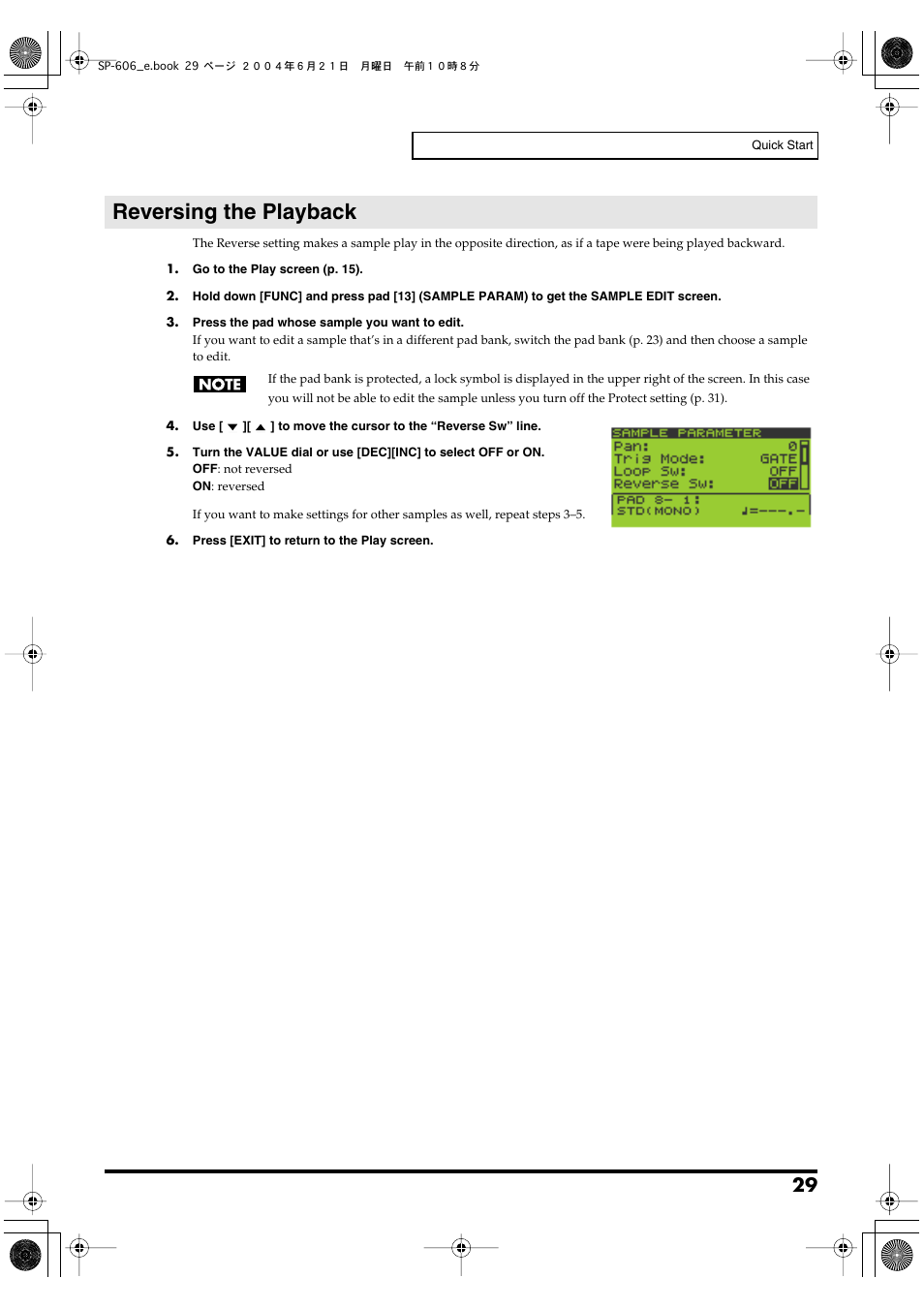 Reversing the playback | Roland SP-606 User Manual | Page 29 / 104