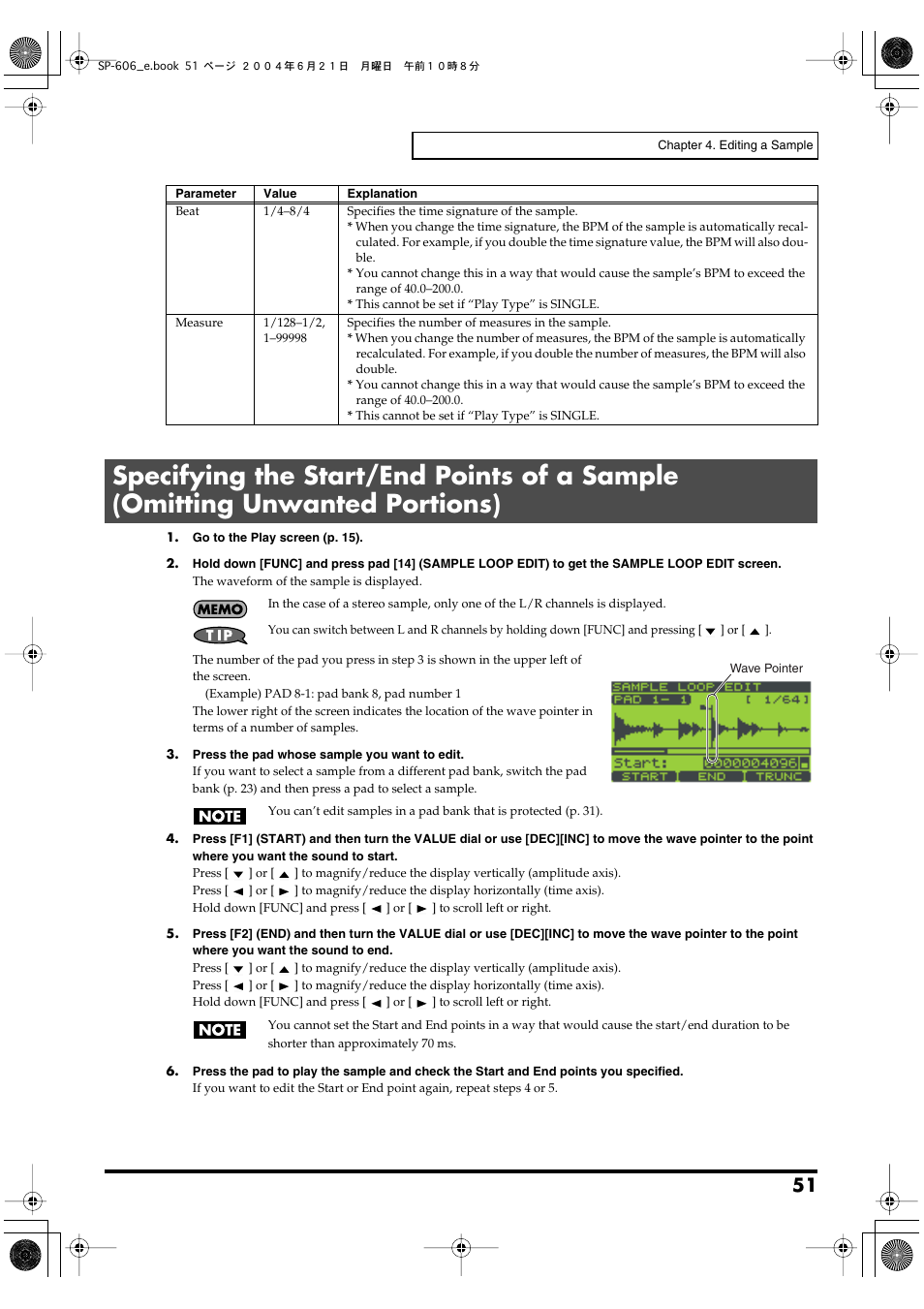 Sample (omitting unwanted portions)” (p. 51) | Roland SP-606 User Manual | Page 51 / 104