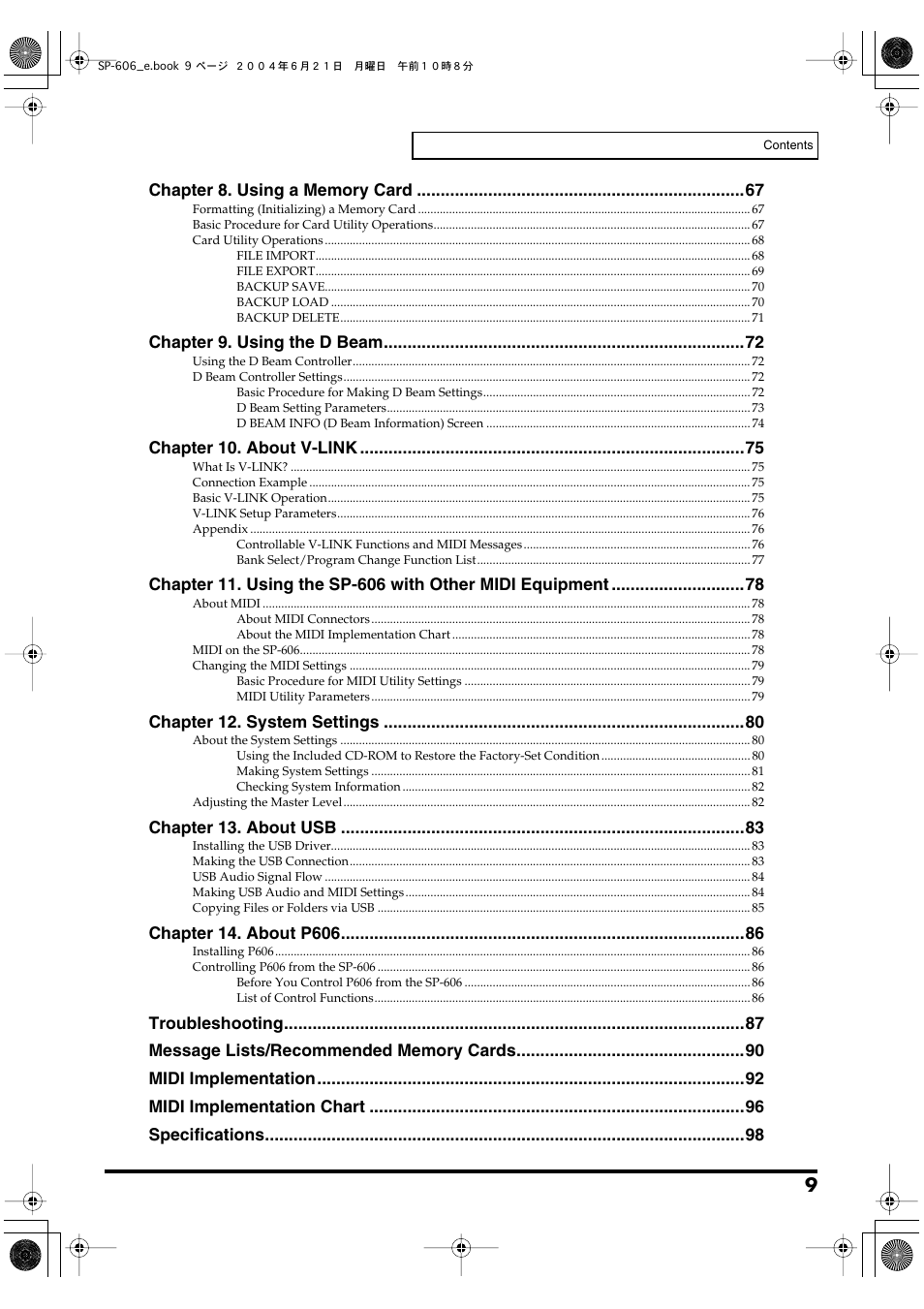 Roland SP-606 User Manual | Page 9 / 104