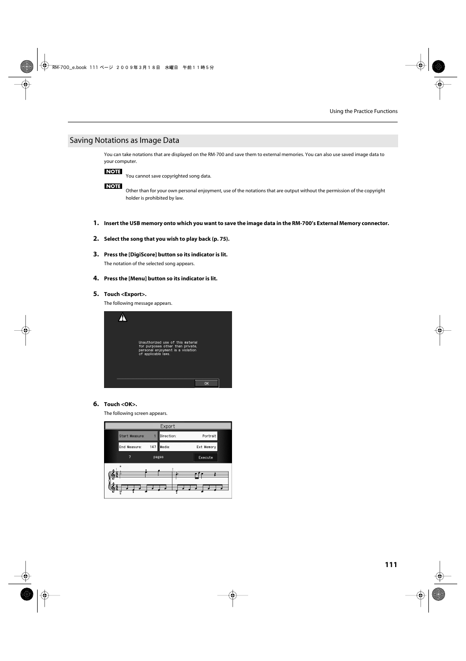 Saving notations as image data | Roland RM-700 User Manual | Page 110 / 238