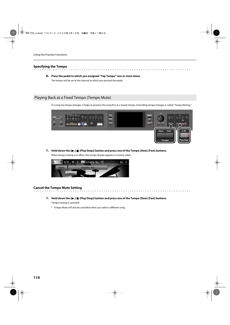 Playing back at a fixed tempo (tempo mute) | Roland RM-700 User Manual | Page 113 / 238