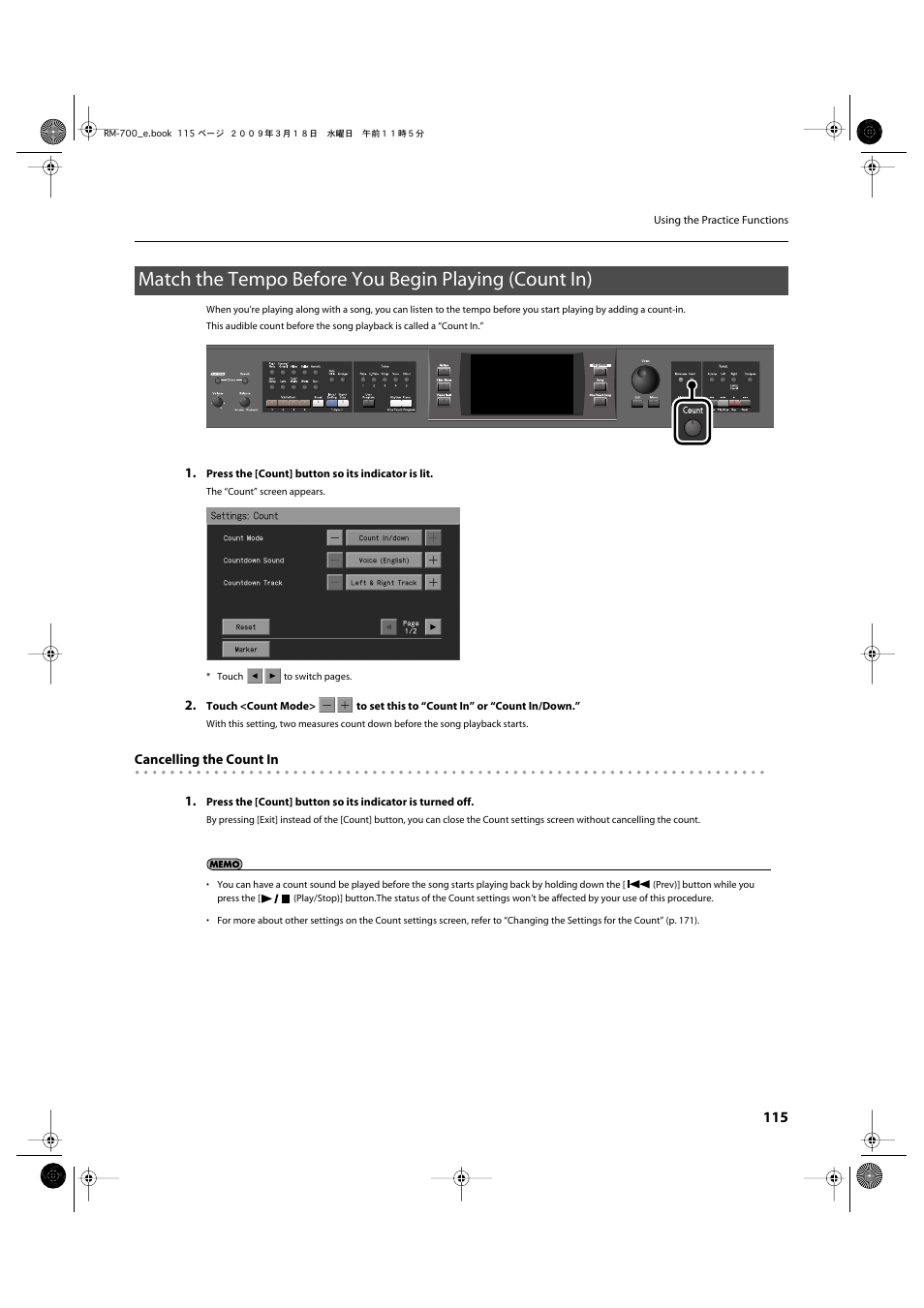 You can change the count settings (p. 115) | Roland RM-700 User Manual | Page 114 / 238