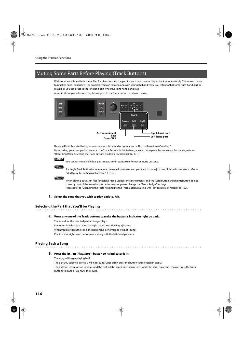 Muting some parts before playing (track buttons) | Roland RM-700 User Manual | Page 115 / 238