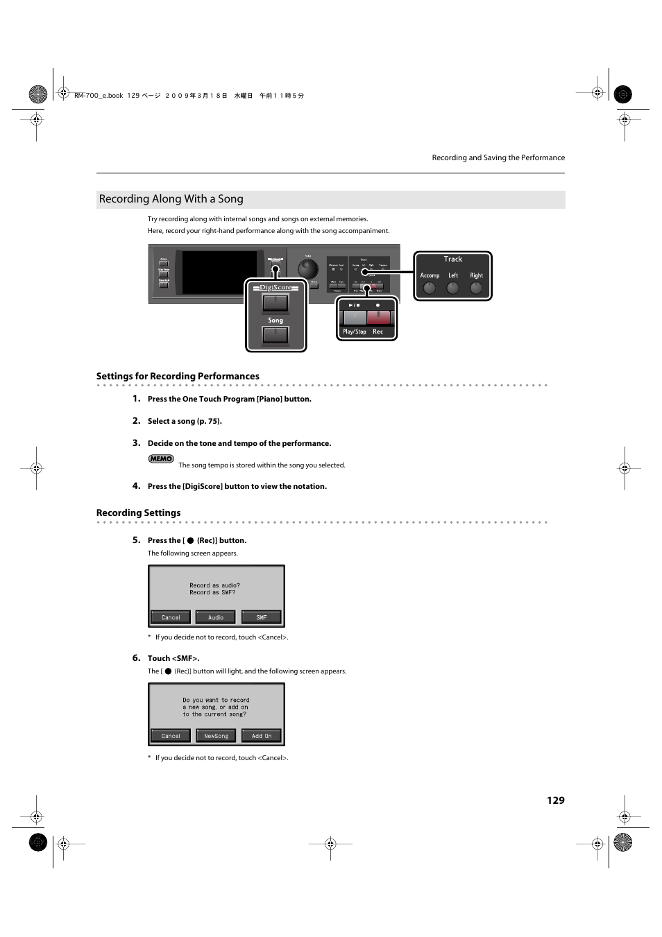 Recording along with a song | Roland RM-700 User Manual | Page 128 / 238