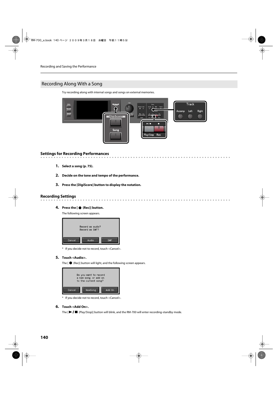 Recording along with a song | Roland RM-700 User Manual | Page 139 / 238